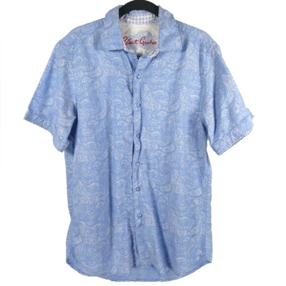 Robert Graham CLASSIC FIT LINEN Blend Paisley Print Short Sleeve Button up SMALL - Picture 1 of 7